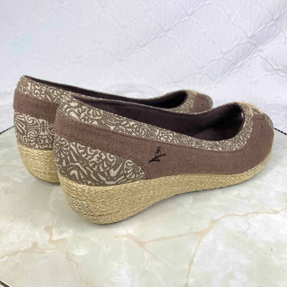 Grasshoppers Peep Toe Espadrille Wedge Shoes Women 8 Brown Comfort Slip On Heels - Picture 8 of 12